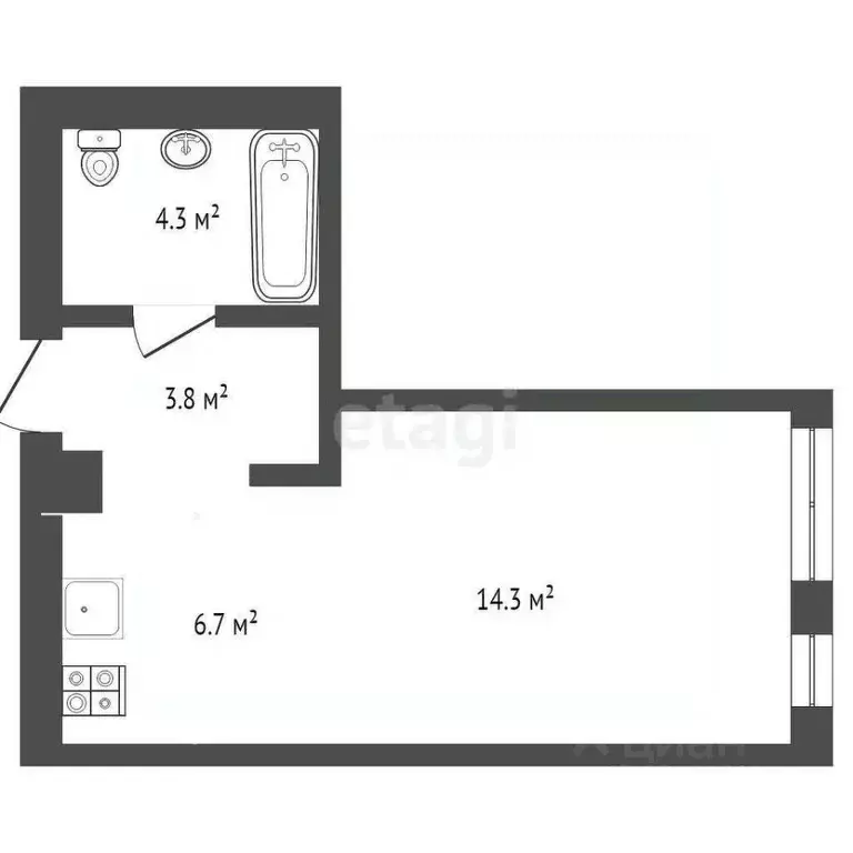 Студия Тюменская область, Тюмень ул. Тимофея Чаркова, 91 (26.1 м) - Фото 1