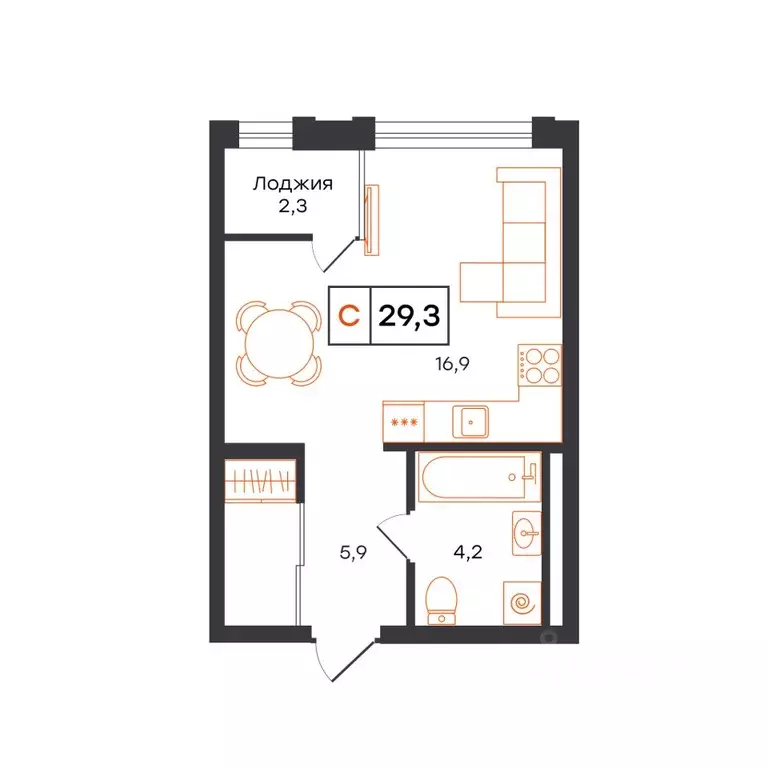 1-к кв. Тюменская область, Тюмень UNO жилой комплекс (29.3 м) - Фото 1