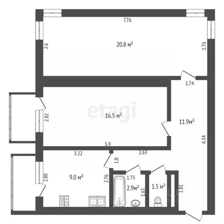 2-к кв. Мордовия, Саранск ул. Розы Люксембург, 9 (63.6 м) - Фото 1