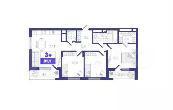 3-к. квартира, 81,1 м, 24/24 эт. - Фото 1