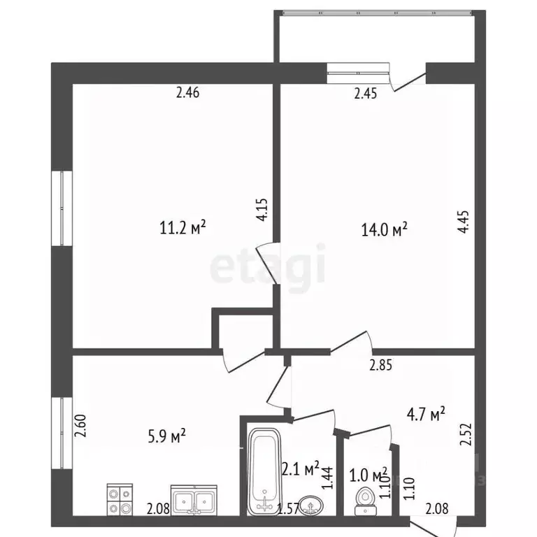 2-к кв. Крым, Красноперекопск 1-й мкр, 24 (39.5 м) - Фото 2