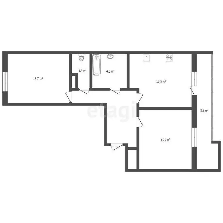 2-комнатная квартира: Тюмень, улица Николая Никитина, 6 (58.9 м) - Фото 0