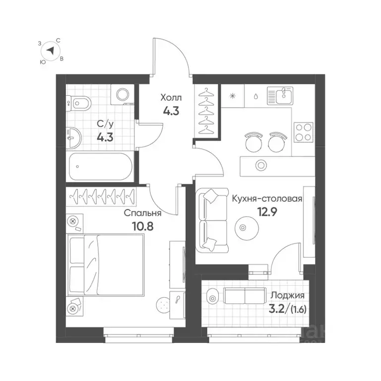 1-к кв. Свердловская область, Екатеринбург Солнечный жилрайон,  (33.9 ... - Фото 1