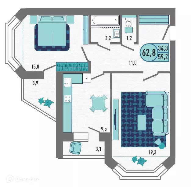 Продаётся 2-к квартира, 62.6 м - Фото 1