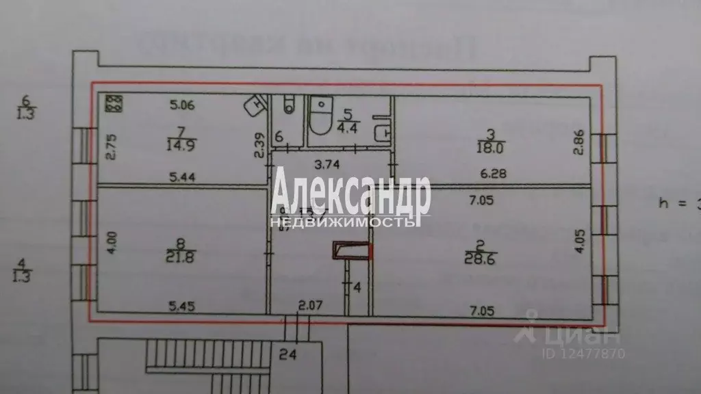 3-к кв. Санкт-Петербург Мичуринская ул., 19 (104.0 м) - Фото 1
