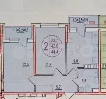 2-к. квартира, 45 м, 8/9 эт. - Фото 0