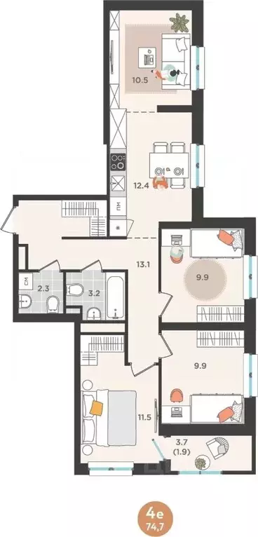 4-к кв. Пермский край, Пермь ул. Куфонина, 1 (74.7 м) - Фото 1