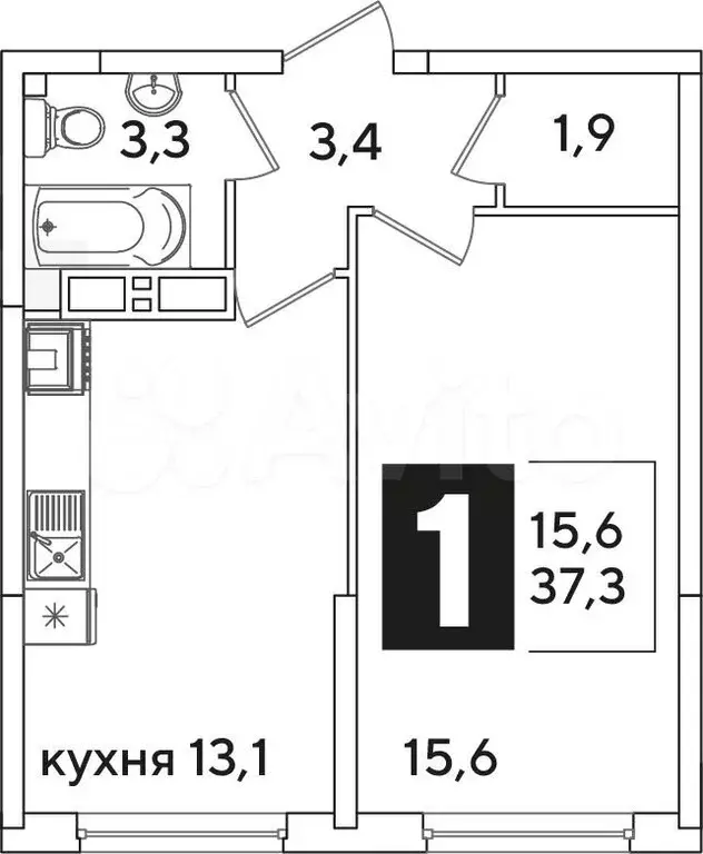 1-к. квартира, 37,3 м, 12/16 эт. - Фото 1