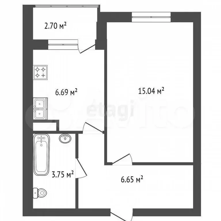 1-к. квартира, 33,5 м, 6/9 эт. - Фото 0