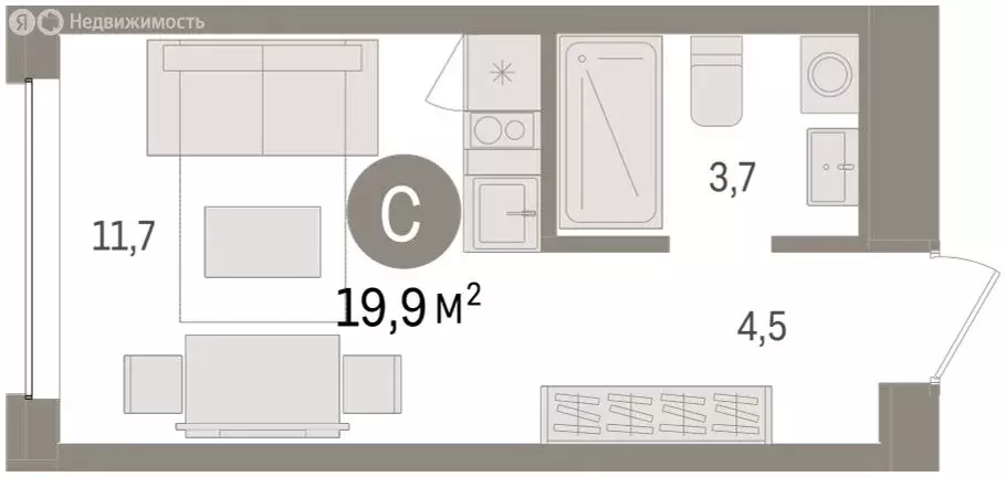 Квартира-студия: Тюмень, ЖК Дом у Озера (19.49 м) - Фото 1