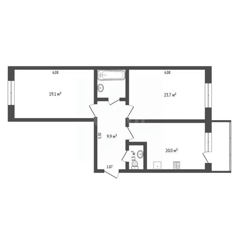 2-к кв. Тюменская область, Тюмень Пролетарская ул., 109А (74.9 м) - Фото 2