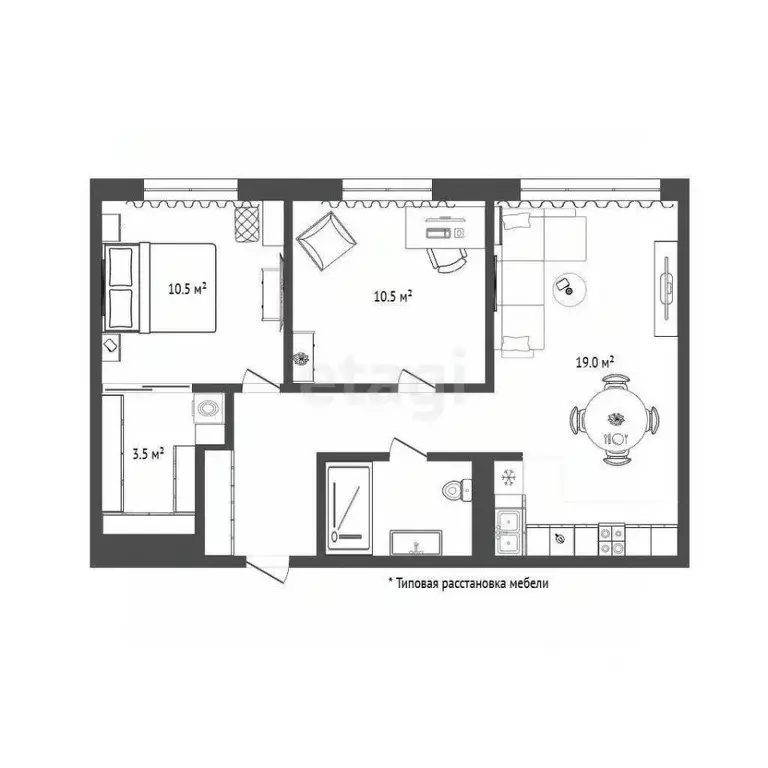 2-к кв. Тюменская область, Тюмень ул. 50 лет Октября, 57Бк2 (57.2 м) - Фото 1
