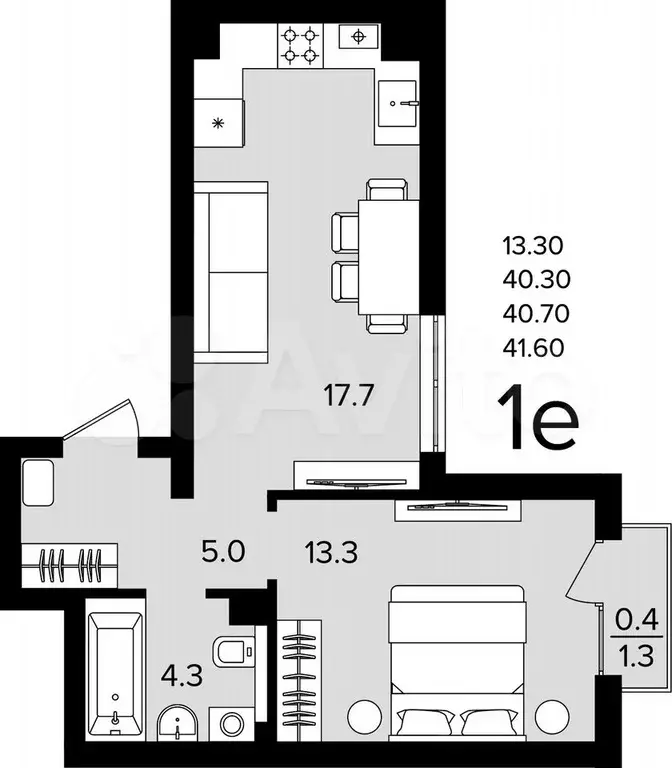 1-к. квартира, 40,7 м, 2/4 эт. - Фото 1