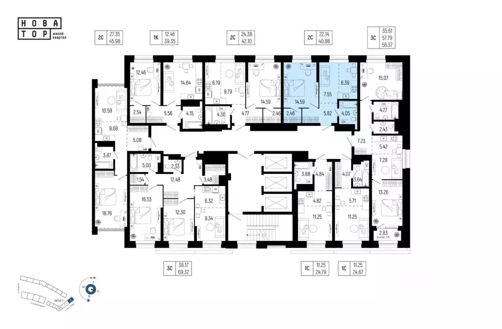 2-к кв. Башкортостан, Уфа Глумилино-1 мкр, Новатор жилой комплекс ... - Фото 1