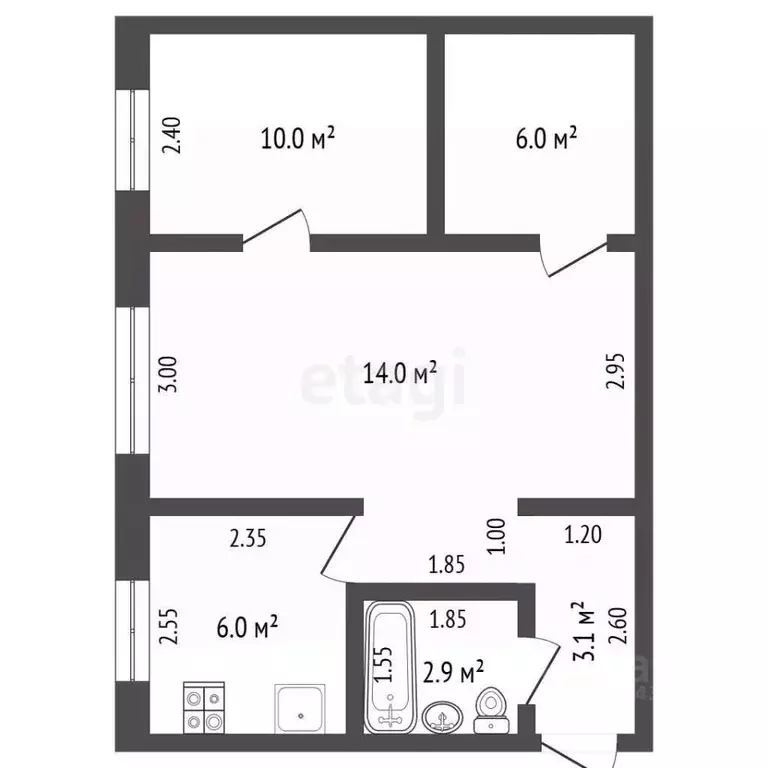 2-к кв. Мордовия, Саранск Пролетарская ул., 27 (41.2 м) - Фото 2