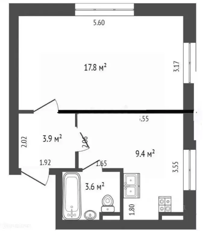 1-к кв. Севастополь ул. Симонок, 55 (34.7 м) - Фото 2