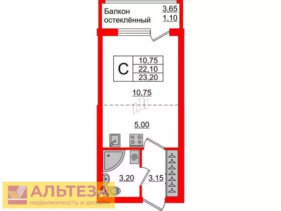 Квартира-студия: Калининград, Батальная улица, 98 (23.5 м) - Фото 0