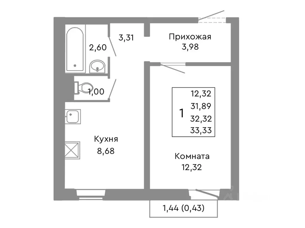 1-к кв. Челябинская область, Челябинск Ярославская ул. (32.32 м) - Фото 0
