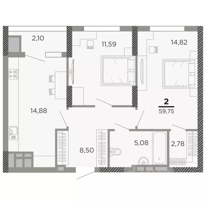 2-к кв. Рязанская область, Рязань Совхозная ул., 6 (59.75 м) - Фото 1