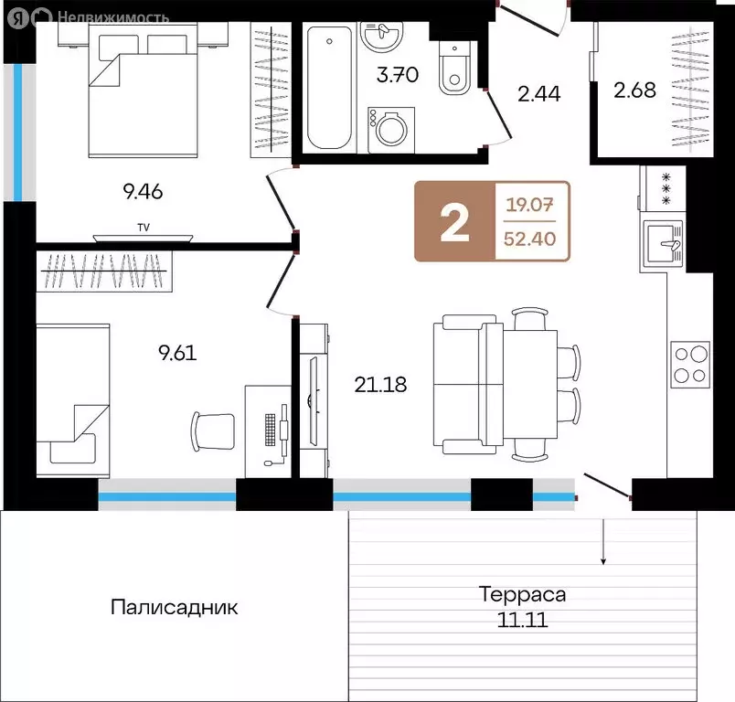 2-комнатная квартира: Иглинский район, село Акбердино (41.42 м) - Фото 2