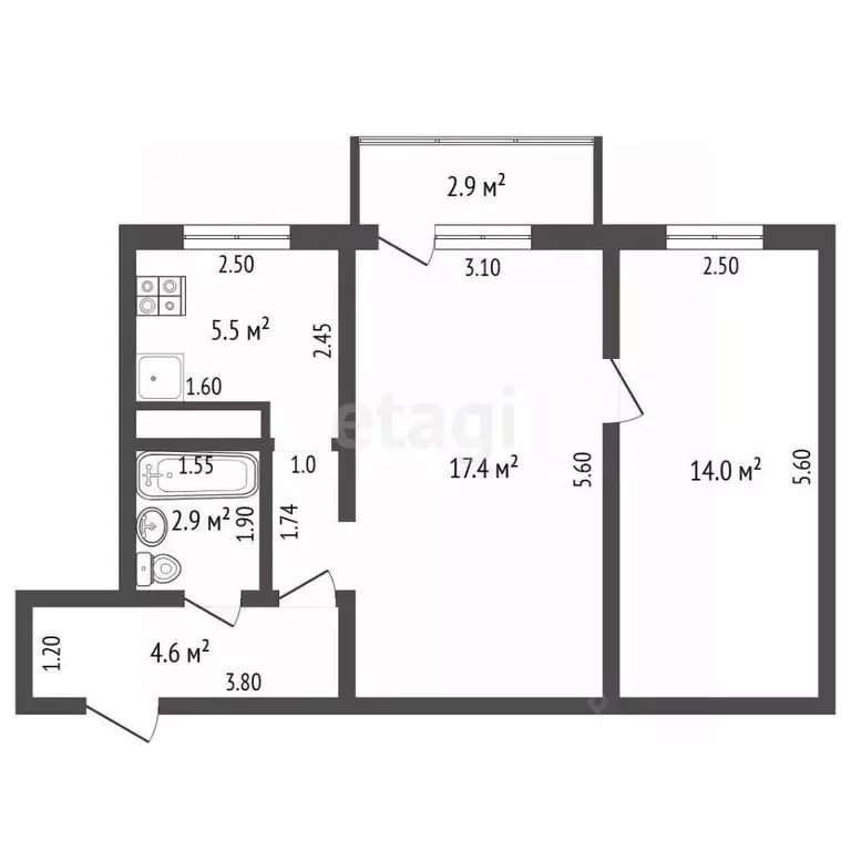 2-к кв. Самарская область, Самара ул. Стара-Загора, 107 (46.1 м) - Фото 2
