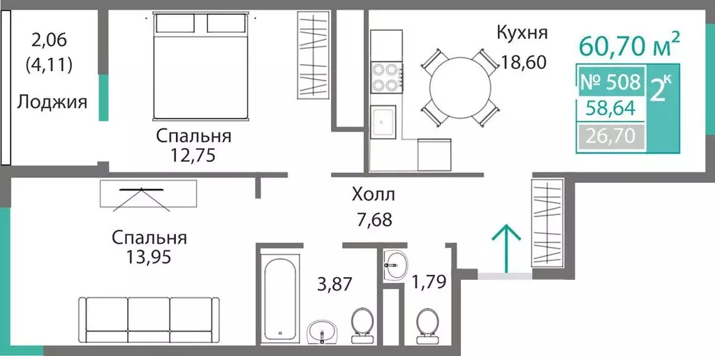 2-к кв. Крым, Симферополь Крымская роза мкр,  (60.7 м) - Фото 0