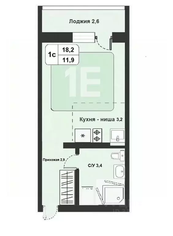 Студия Новосибирская область, Новосибирск ул. Забалуева, 90 (18.2 м) - Фото 1