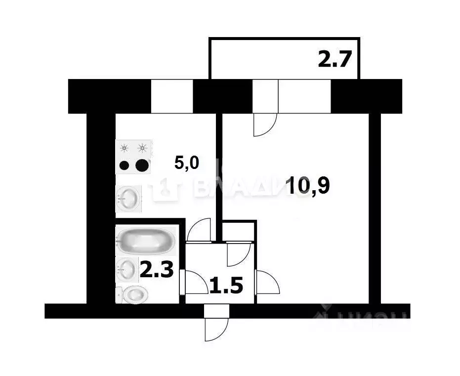 1-к кв. Новосибирская область, Новосибирск ул. Серафимовича, 14 (23.0 ... - Фото 0