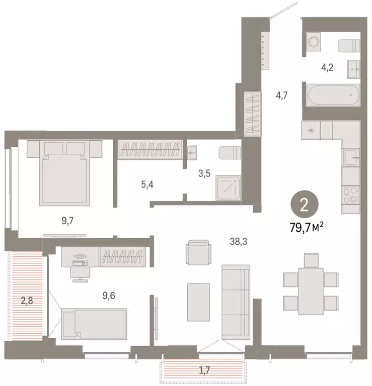 2-комнатная квартира: Новосибирск, Большевистская улица, 66 (79.69 м) - Фото 2