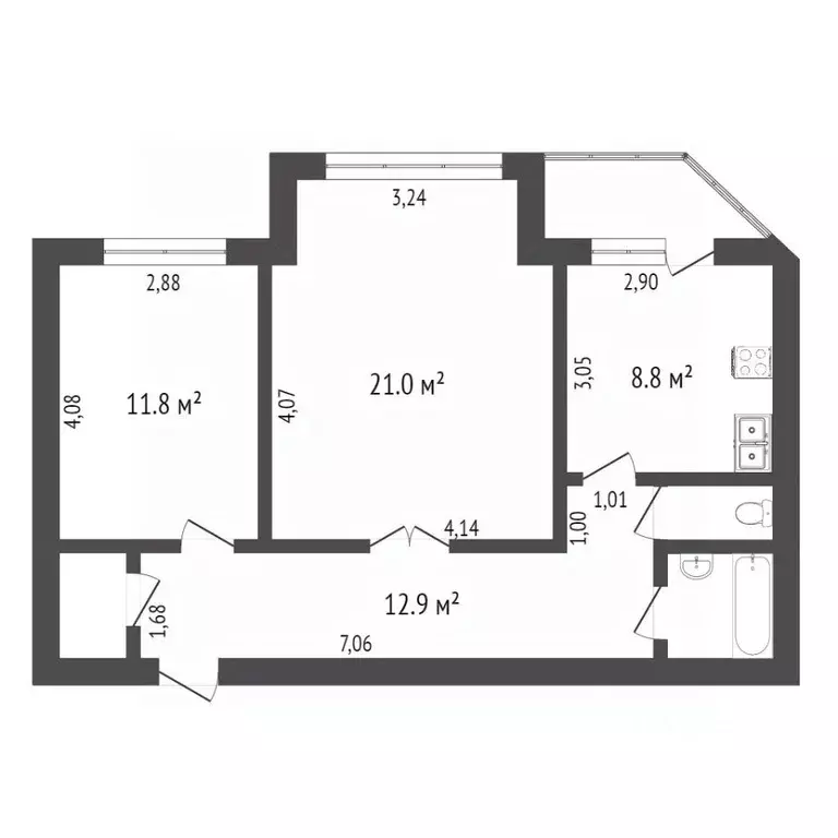 2-к кв. Ханты-Мансийский АО, Сургут ул. Профсоюзов, 40 (59.0 м) - Фото 1
