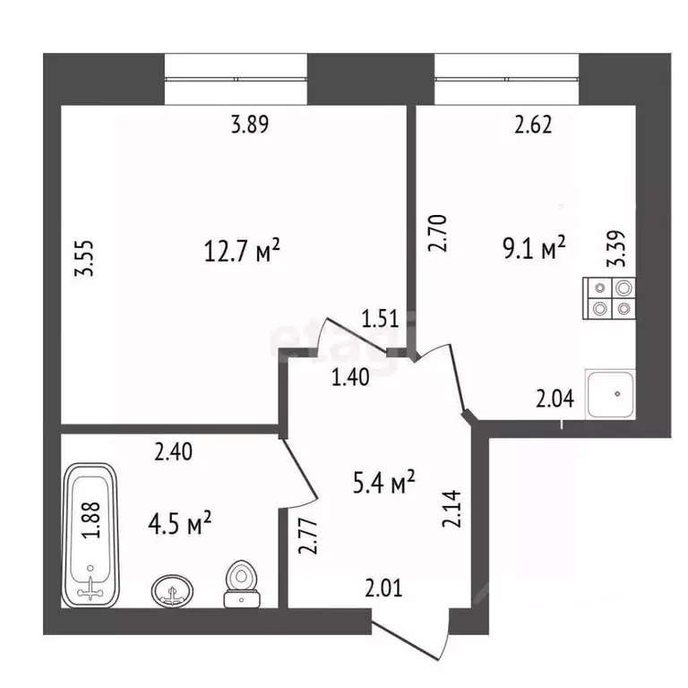 1-к кв. Татарстан, Набережные Челны ул. Прибрежная, 21 (32.0 м) - Фото 2
