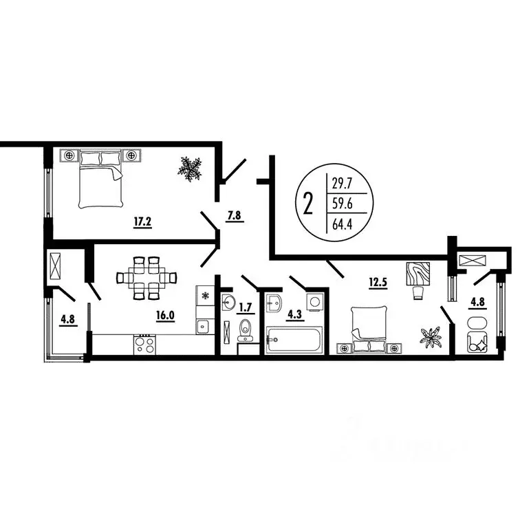 2-к кв. Ростовская область, Ростов-на-Дону Благодатная ул., 164 (64.4 ... - Фото 0