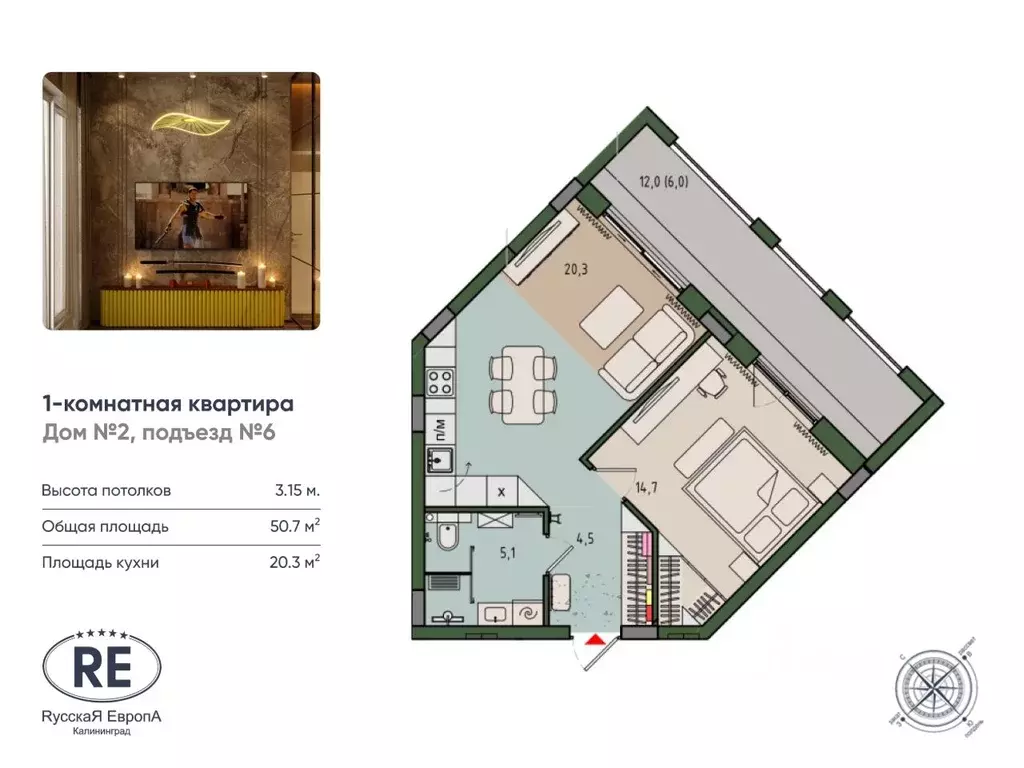 1-к кв. Калининградская область, Калининград Вдохновение жилой ... - Фото 1