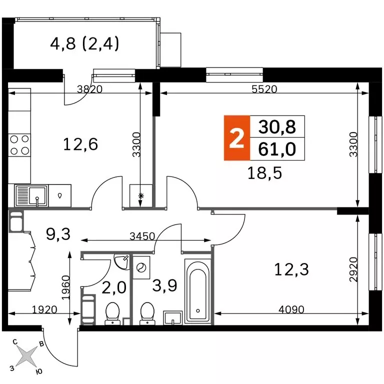 2-комнатная квартира: Обнинск, Западный район, жилой район Заовражье, ... - Фото 1