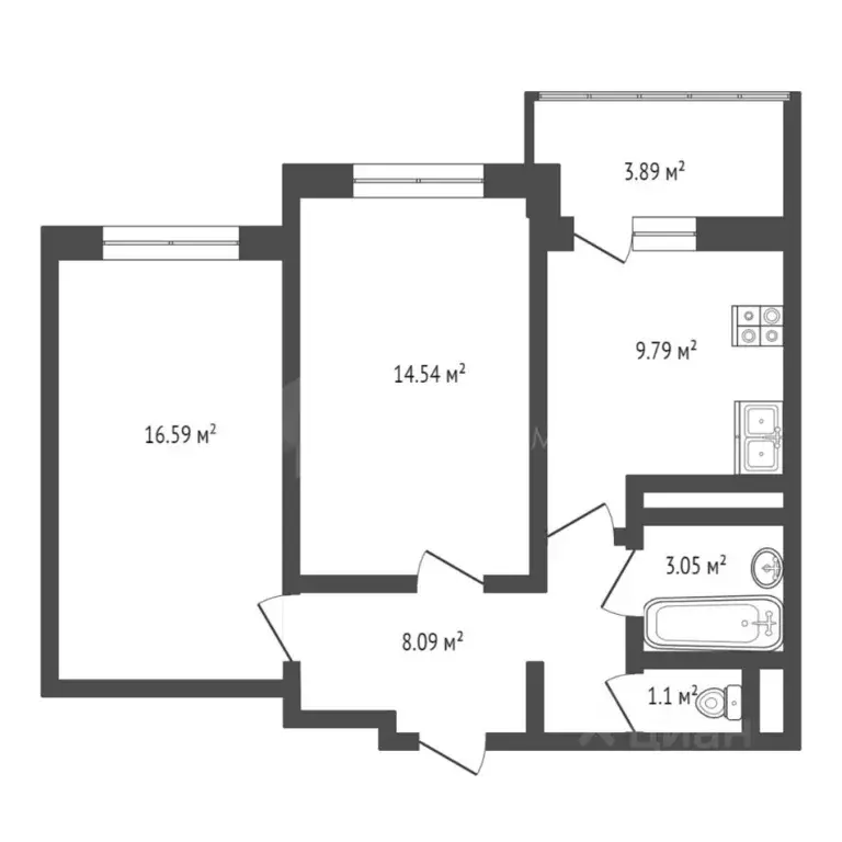 2-к кв. Тюменская область, Тюмень ул. Александра Протозанова, 18к1 ... - Фото 2
