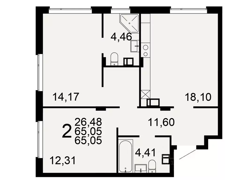 2-к кв. Тульская область, Тула Флагман жилой комплекс (65.05 м) - Фото 1
