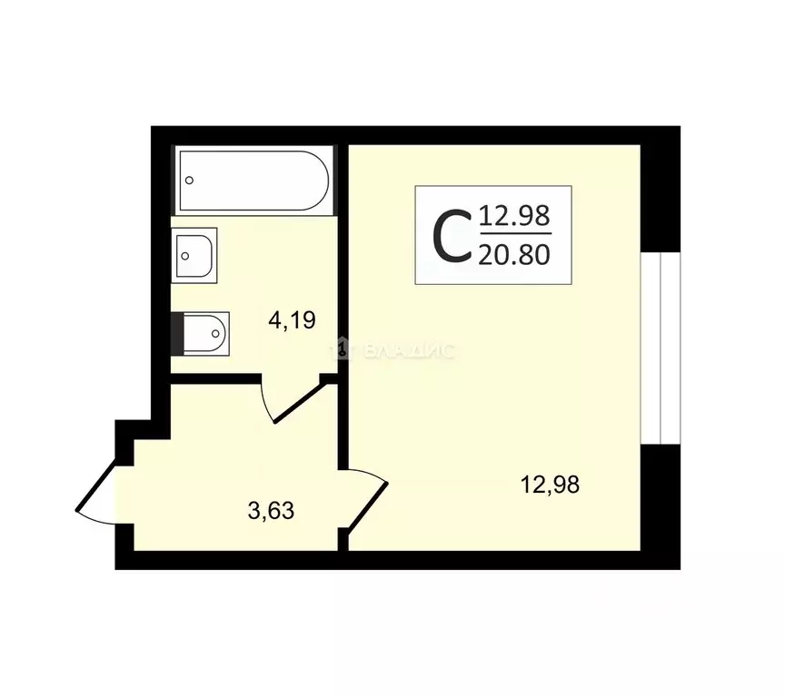 Студия Санкт-Петербург Планерная ул., 97к2 (21.1 м) - Фото 1