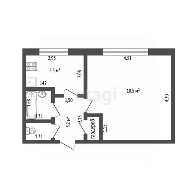 1-к кв. Ханты-Мансийский АО, Ханты-Мансийск ул. Шевченко, 33 (31.0 м) - Фото 1