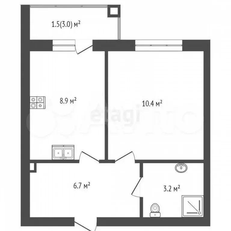 1-к. квартира, 29,6 м, 2/5 эт. - Фото 0