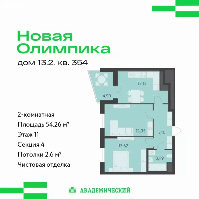 2-комнатная квартира: Екатеринбург, улица Академика Парина, 25 (54.26 ... - Фото 1