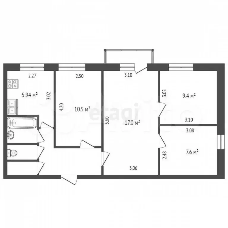 4-к. квартира, 60,8 м, 4/5 эт. - Фото 0