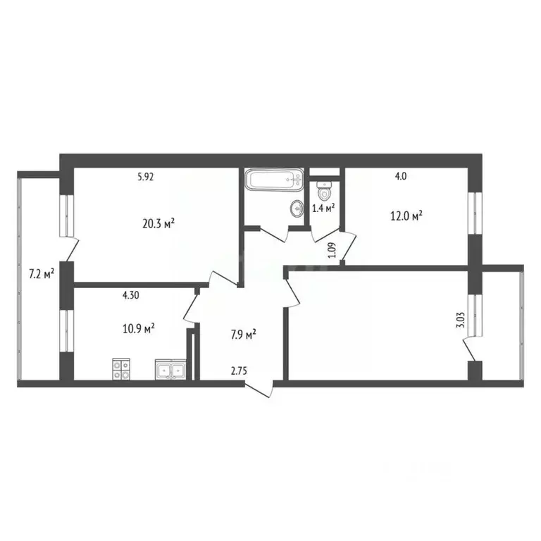 3-к кв. Томская область, Томск Солнечный мкр, ул. Герасименко, 3/16 ... - Фото 2