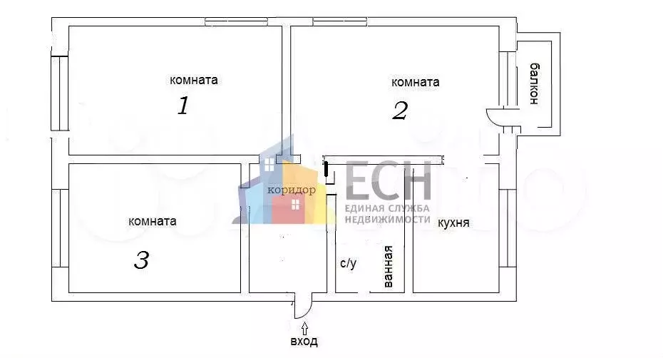 3-к. квартира, 63,1 м, 3/5 эт. - Фото 0