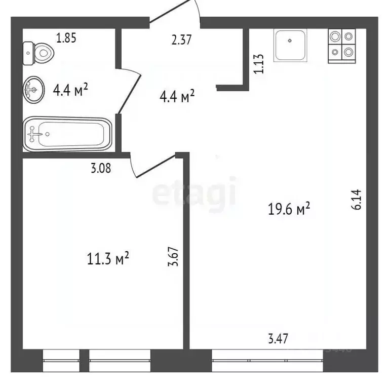 1-к кв. Тюменская область, Тюмень Полевая ул., 117к4 (39.7 м) - Фото 1