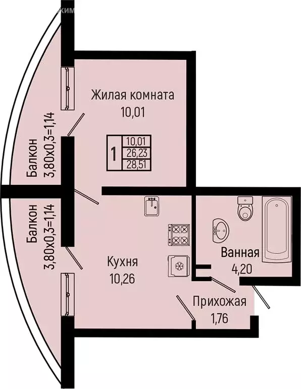 1-комнатная квартира: село Ольгинка, квартал Кабак (28.51 м) - Фото 0