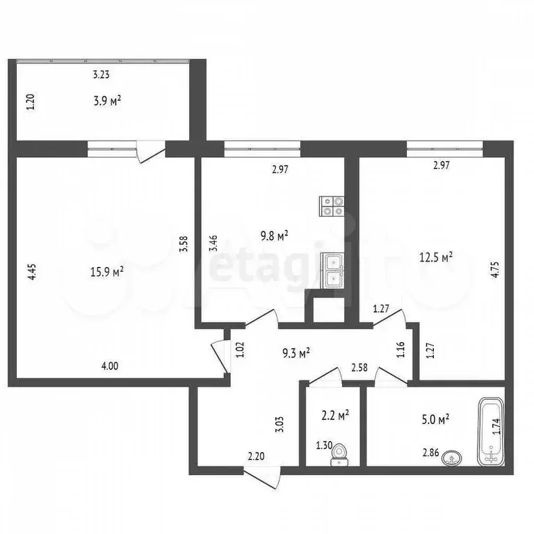 2-к. квартира, 56 м, 4/10 эт. - Фото 0