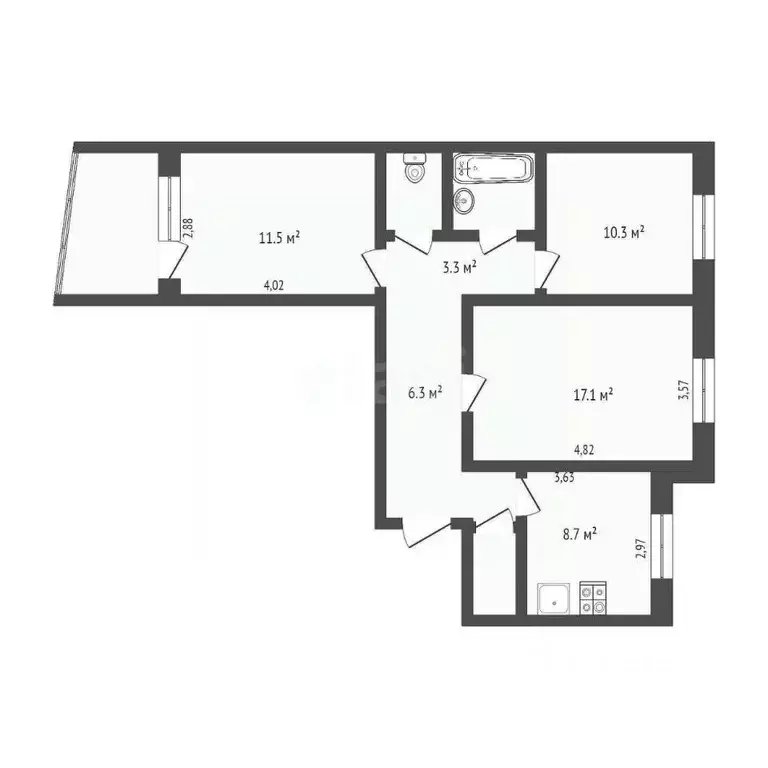 3-к кв. Вологодская область, Вологда Ленинградская ул., 103А (63.3 м) - Фото 2