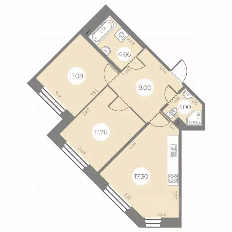 2-к кв. Санкт-Петербург ул. Маршала Захарова, 10 (56.8 м) - Фото 0