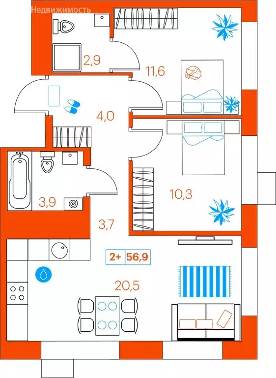 2-комнатная квартира: Тюмень, улица Ветеранов Труда, 36А/3 (56.9 м) - Фото 0