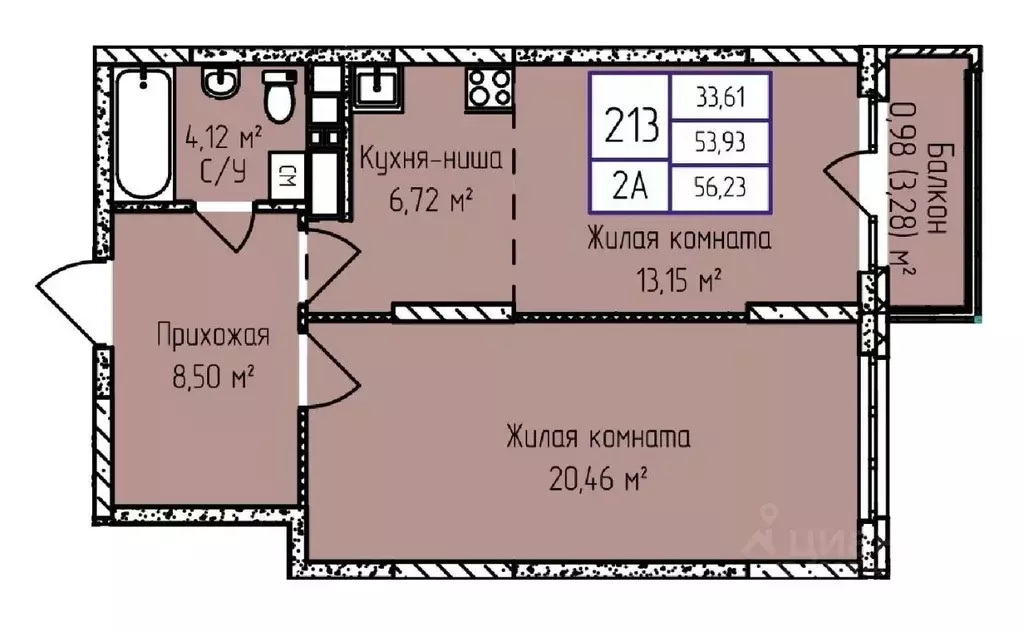 2-к кв. Удмуртия, Ижевск ул. Героя России Ильфата Закирова, 20А (56.39 ... - Фото 0